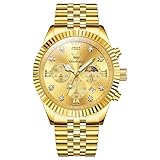 OLEVS Orologio da uomo classico di lusso grande quadrante in acciaio inox orologio da uomo cronografo impermeabile luminoso con data analogico al quarzo orologio da polso da uomo, 2932-quadrante oro