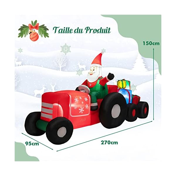 GOPLUS Camion Gonflable de Noël de 270 cm de Long avec Père Noël et Cadeaux, Décoration Noel Extérieur Eclairée, Père Noël Gonflable conduisant Camion transportant des Cadeaux 41JSYXT9E8L. SS600