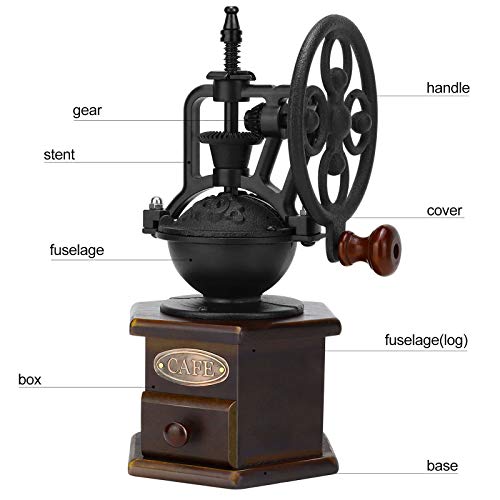 IMAVO Manual Coffee Grinder, Wooden Coffee Bean Grinder with Cast Iron Hand Crank, Antique Design, Perfect for Home,Rustic,Coffee Shop Decoration,Gift by IMAVO - Image 2