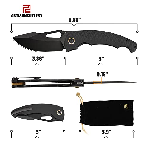 Artisancutlery Folding Pocket Knife For Men With Thumb Hole Edc Knife 3.86" Ar-Rpm9 Black Pvd Steel Blade And American Double Black Micarta Handle Xcellerator(1860P) #TOP2