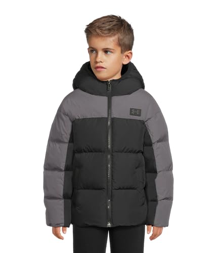 Under Armour Boys' Tuckerman Hooded Puffer Jacket, Windproof & Water Repellent, Black, YM
