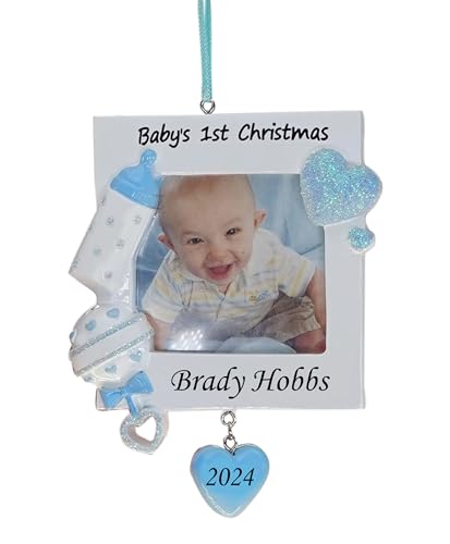 Polar X Baby Boy Blue Photo Frame Ornament, First Christmas Keepsake with Custom Name