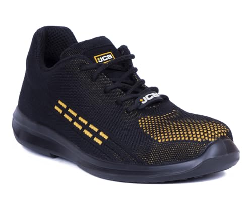 Image of JCB FASTRAC Light Weight Safety Shoes for Man | Breathable Textile Upper | Steel Toe Cap | Antislip & Water Resistant | Single Density, Antistatic & Abrasion Resistance | Black | Size 6-10 UK