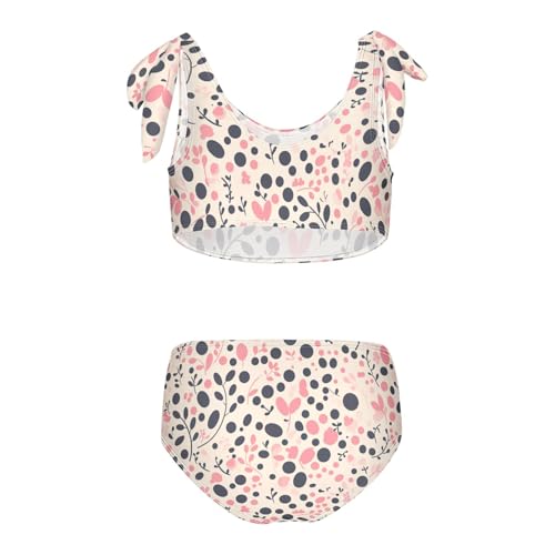KLL Black Polka Dots on Pink Background_43225 Girls 2 Piece Bikini Sets Scoop Neck Bathing Suit Swimwear Cute Shoulder Strap2