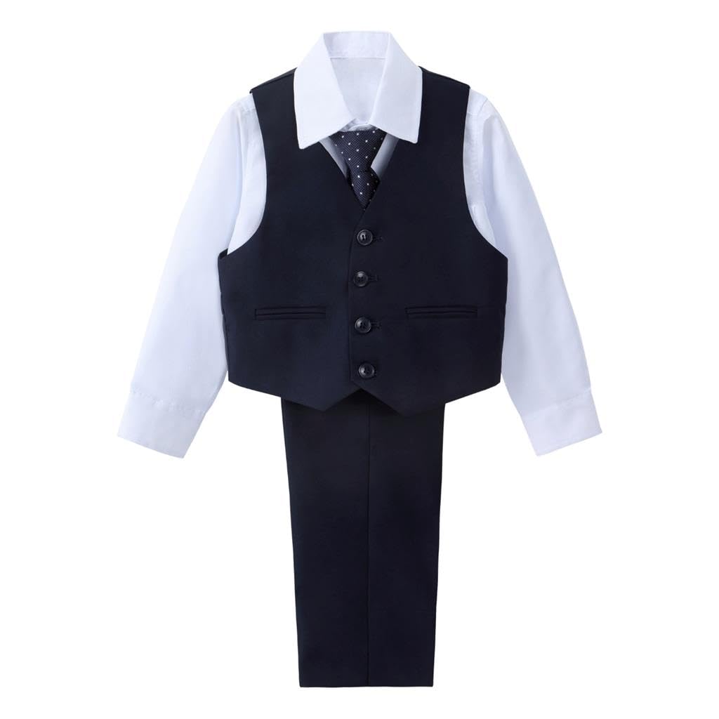 Lito Angels Smoking Blu Navy Completo Elegante per Bambino, Set 5 Pezzi (Gilet, Giacca, Camicia, Cravatta e Pantaloni) Taglia 2-8 Anni