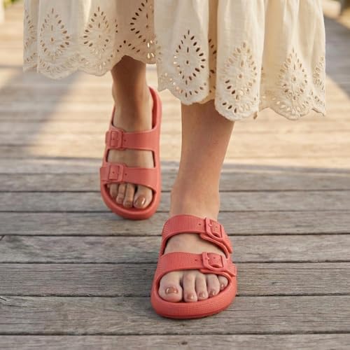 Image of CUSHIONAIRE Fame Pillow Recovery Sandals for Women, Adjustable Double Buckle Waterproof EVA Cloud Slides for Women