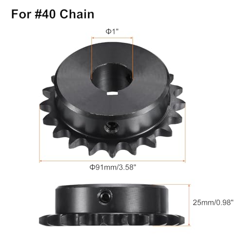 Image of uxcell #40 Chain Roller Sprocket B Type, 1 inch Bore 21 Tooth Single Strand Chain Sprocket, Carbon Steel, Keyway with Set Screws