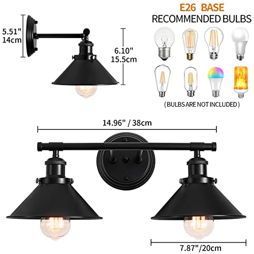 Toulmj 2-Lights Bathroom Vanity Lights, Black Bathroom Light Fixtures Over Mirror, Farmhouse Indoor Wall Sconces For Bathroom Living Room Cabinet #TOP2