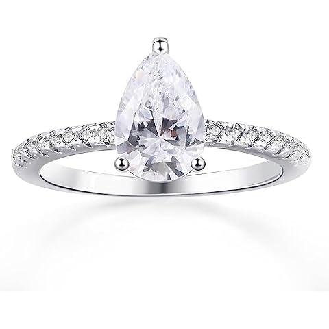 JIANGYUE Pear Shaped Engagement Rings White Gold Plated Cubic Zirconia Wedding Bands Teardrop Promise Eternity Rings for Women Size 7 Cover
