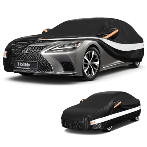 Image of 10 Layers Sedan Car Cover Custom Fit for Lexus LS LS400 LS430 LS460(2006-2026), Waterproof All Weather for Automobiles, Outdoor Full Cover Sun Rain Dust UV Protection with Cotton. Black