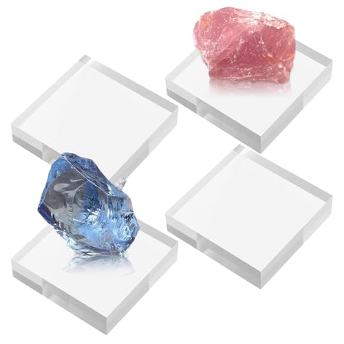Bloc de Présentation en Acrylique | 4 Pièces Cube Rehausseur Porte-Vitrine | Présentoir d'Exposition - pour Bijoux Bague Objets de Collection Artisanat Souvenirs Figurines Montres Cristaux