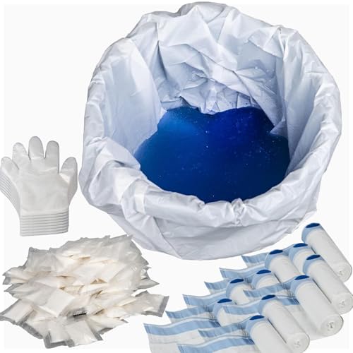 Juego de 120 forros para inodoro, 120 paquetes de gel absorbente, 240 guantes, ajuste universal para inodoros de noche y sillas de inodoro portátiles, a prueba de fugas y control de olores