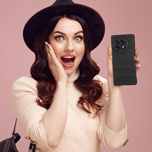 Image of A rtistque Back Cover Case for OnePlus 13R | with Inner Fabric | Stylish AirBag Case | Liquid Stripe Silicone | Camera Protection | Anti Slip Grip | Back Cover - Black