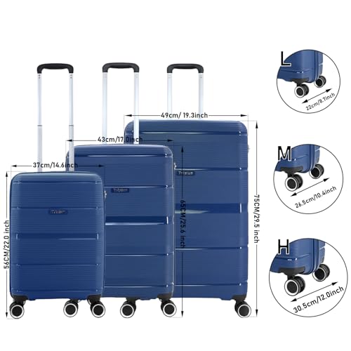 3 Piece 20/24/28inch Luggage Set,PP Durable Suitcase,Men's Women's Hardshell Suitcase With Password Lock And Spinner Wheels For Travel Vacation Holiday (Blue, 3-Piece Set(20"/24"/28"))2