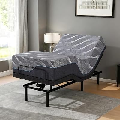 Vipbear Twin XL Adjustable Bed Frame with Mattress, 12 Inch Grey Gel Memory Foam Firm Mattress in Box, Adjustable Beds with Updated Thickened Frame,Wireless Remote, Separate Head/Foot Lift