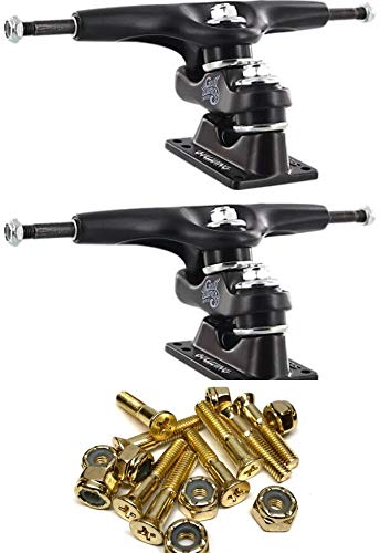 Gullwing Trucks Sidewinder Ii Black Skateboard Double Kingpin Trucks - 7.25" Hanger 10.0" Axle With 1" Gangsta Gold Hardware - Bundle Of 2 Items #TOP4
