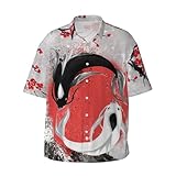 yesad camicia da uomo, con bottoni, a maniche corte, casual con grafica, elegante camicia estiva da spiaggia, pesce koi, m