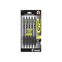 Pilot G2 Premium Refillable & Retractable Rolling Ball Gel Pens, Bold Point, Bold Gel Pens, 1.0 mm, Black Ink, 5-Pack