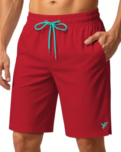 9 Inch Men Swim Trunks with Mesh no Compression Liner Cove Zipper Pocket Quick Dry Swimsuit Beach Essential Water Short Gym Running Workout Athletic Yoga Wear Attire Clothes Outfit Apparel 7 10 Red