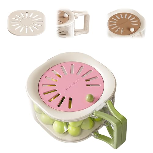 2 in 1 Draining Basket with Lid, 2025 New Washing Bowl with Hidden Handle, Drain Tray Keeps Food Fresh, Stackable Storage Container for Fruits Vegetables Kitchen (Pink)