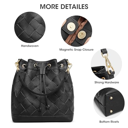 Bolso saco trenzado de cuero para mujer con dos correas miniatura 6