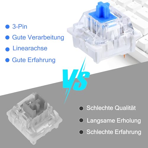 20PCS Blaue Mechanische Switches Keyboard mit Puller, Präzise Clicky Switches für Gaming und Tippen, Enthält praktische Tastatur Ersatztasten und Keycaps, Einfaches DIY-Setup für Zuhause oder Büro