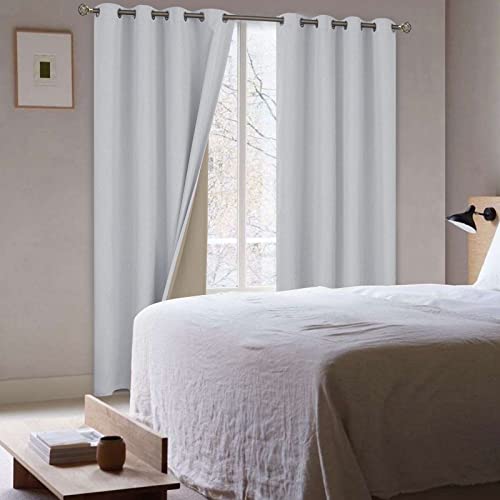 Bgment Linen Textured 100% Blackout Curtains For Bedroom, Grommet Double Layers Thermal Insulation Room Darkening Curtains With Liner For Living Room, 2 Panels, 52 X 63 Inches, Grey #TOP6