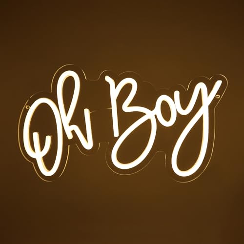 Image of Neon Sign USB Powered for Baby Shower Party Wall Decor, Oh Boy Neon Light Up Sign for Baby Shower Backdrop, White Plastic Neon Sign with Mounting Hardware
