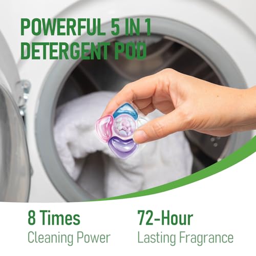 5 in 1 Laundry Detergent Pods, Ultra Concentrated Laundry Pacs, HE Compatible Liquid Laundry Soap,Scent Beads New Formula & Fresh Scent Laundry Detergent, Works in Cold & Hot Water — view 3