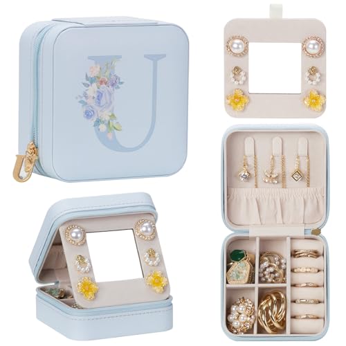 Enthralite Travel Jewelry Box for Gift: Traveling Jewelry Case for Girls Women - Mini Organizer for Necklaces Earrings Blue U