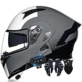 Flip-up Motorcycle Helmet Modular Motorbike Helmets ECE Approved Motorcycle Helmet Bluetooth with Gloves Mask Double Visors Anti-fog Noise Reduction Crash Racing Helmet Men Women