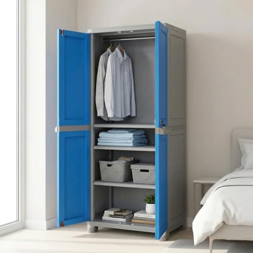 Image of Nilkamal Freedom Big 1 (FB1) Plastic Wardrobe for Storage|3-Year Warranty|Clothes Organizer|Shelves|Cupboard|Almirah for Home, Living Room, Bed Room|Adult & Kids|Deep Blue and Grey