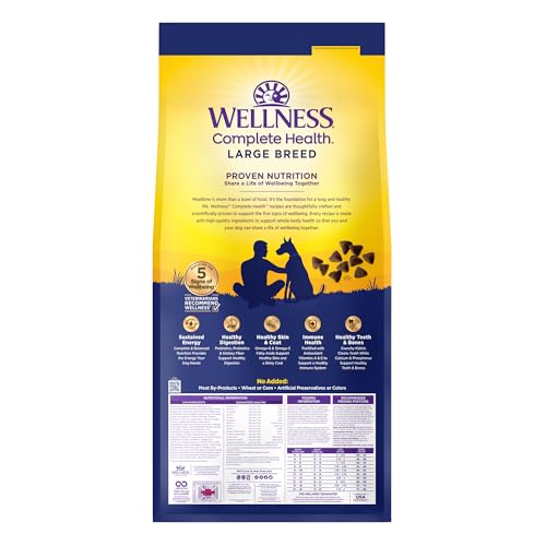 Wellness Complete Health Large Breed Adult Dry Dog Food, Wholesome Grain Kibble, Natural, Chicken and Brown Rice Recipe, 30 lb Bag