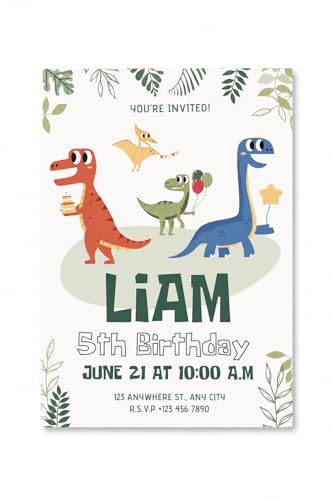 Personalized Dinosaur Birthday Invitation, Custom Dino Party Invitation with Name, Age, Date and Location, Dinosaur Birthday Party Invite for Boys and Girls
