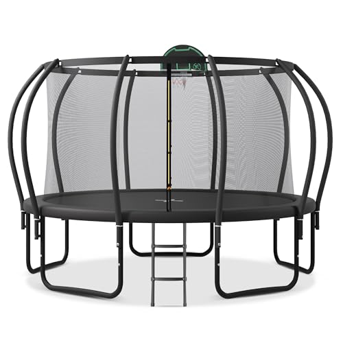 Donext 10FT Trampoline for Kids, Indoor & Outdoor Kids Trampoline with Safety Enclosure, Basketball Hoop, Ladder and AntiRust Coating, Easy Assembly, Birthday Gifts for Kids