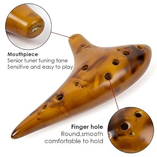 Ocarina,12 Tones Alto C Ceramic Ocarina Musical Instrument with Song Book Neck String Neck Cord Carry Bag Good Gift for Adults Beginners (Yellow)