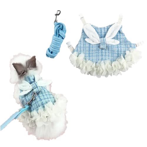 Image of Bunny Rabbit Ferret Harness and Leash Set, Bunny Clothes for Rabbits, Small Animal Guinea Pig Dress Clothes for Kitten Ferret Chihuahua Puppy Mini Dog and Small Animals Harnesses (S, Blue)
