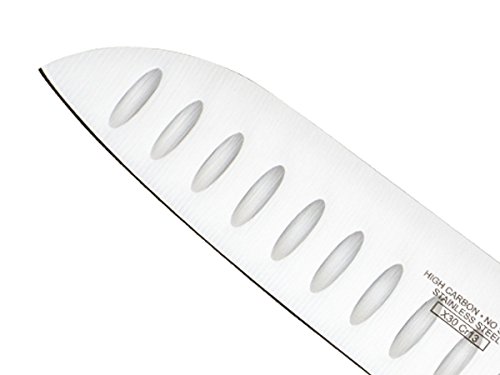 Mercer Culinary Millennia Colors Santoku Knife, 7-Inch Granton Edge, Red