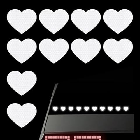 gunroil 10 PCS Car Love Decorative Sticker, 2.3" x 1.9" PVC Waterproof Trunk Bumper Creative Anti-Scratch Sticker, Super Reflective Multi-Function Safety Warning Decal, Universal for Cars (White) Cover