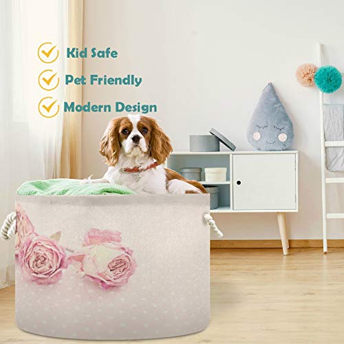 Visesunny Storage Basket Pink Rose Flower Nursery Hamper Canvas Fabric Toy Storage Organizer Bin Storage Box Laundry Basket For Kid Rooms,Playroom,Shelves,Toy Basket #TOP3