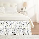 RIMELA Ruffle Bed Skirt Blue Berry Floral Queen 15 Inch Drop, Elastic Wrap Around Bed Skirting Queen Size, Easy to Install Dust Ruffle, Machine Washable Soft Fabric, Multi Ruffle Bedskirt
