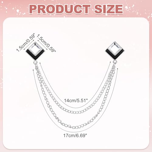 PATIKIL Gem Chain Brooch Pins, Hanging Chain Brooch Suit Pin Tassel Square Crystal Badge Lapel Collar Pins for Women Men Shirts Tuxedo Scarf, Silver Tone(White) by PATIKIL - Used condition - Image 2