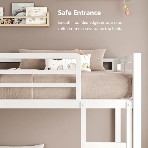Image of iPormis Metal Bunk Bed Twin Over Twin, Heavy Duty Bunk with High Guardrail and Safety Entrance Design, Under-Bed Storage Space, Easy Assembly, Noise Free, White