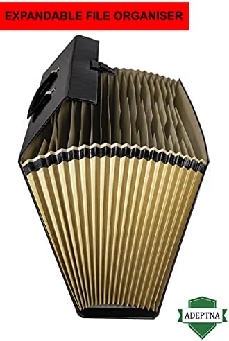 ADEPTNA Highly Durable 18 Pocket Expanding Box File Organiser A4 Paper Folder Case - Perfect for Home School Office Use (Black)