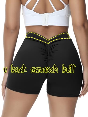 COFCAT Booty Shorts for Women Scrunch Butt Shorts with Pocket Cargo Workout Biker Gym Bottoms, V Black, S - Image 4