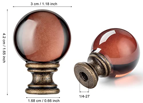 Image of 2 Pack Crystal Lamp Finial Cap with Antique Brass Finish Base, 2 Inches Tall, Ball Shaped Tawny Glass with Screw Knob Base, Decoration Accessories for Table and Floor Lamps Shade Top