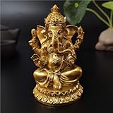 Lord Ganesha Statues, Small Gold Hindu Elephant God Statue Figurine Indian Buddha Ornaments for Home Office Car Decoration (Gold: 4 * 4 * 7cm)