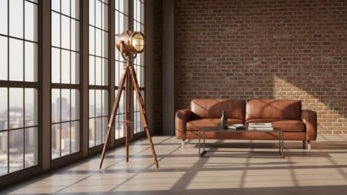THOR INSTRUMENTS Handmade Copper Floor lamp W/Wooden Tripod Nautical Modern searchlight Home & Office Decorative Rustic Vintage Home Decor Gifts - Image 5