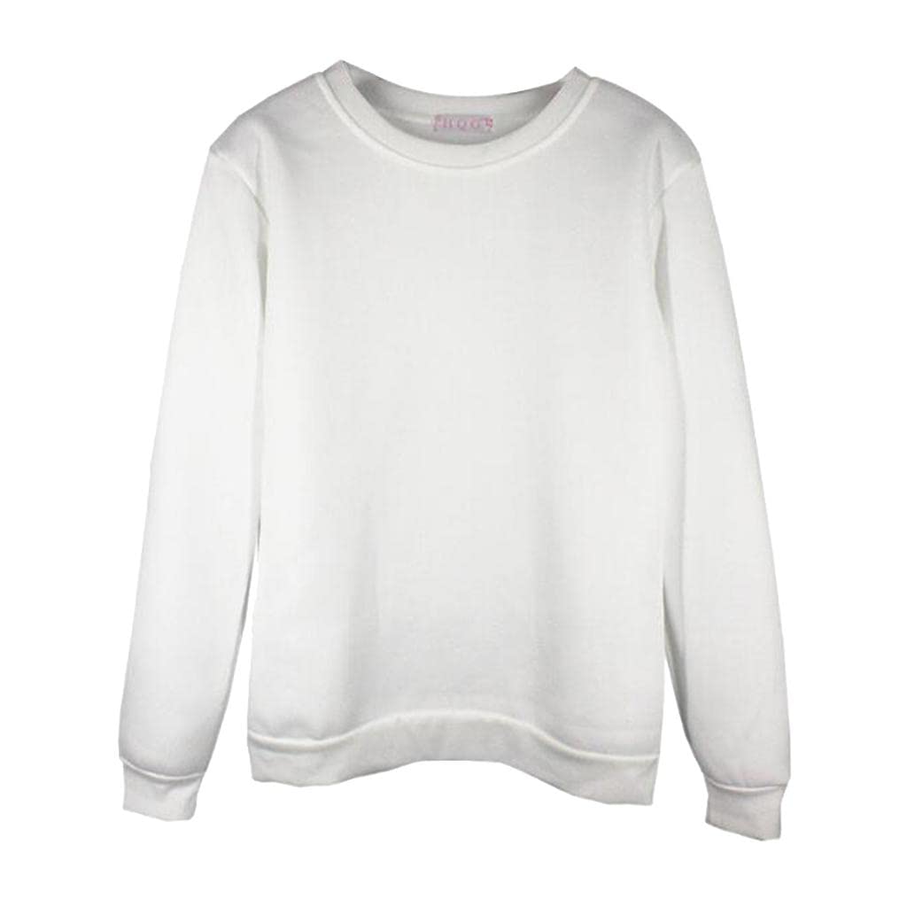 Autumn Solid Round Neck Long Sleeve Fleece Sweatshirts Unisex Loose Top M-image-30
