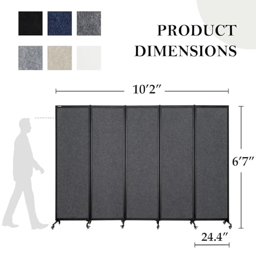Upgrade Version Room Partition and Divider, Freestanding Rolling Dividers with Wheels,Office Privacy Screen Divider Wall,Classroom Felt Dividers,10'6"L* 6'7"H,5 Panel，Dark Grey by strongbird - Image 2